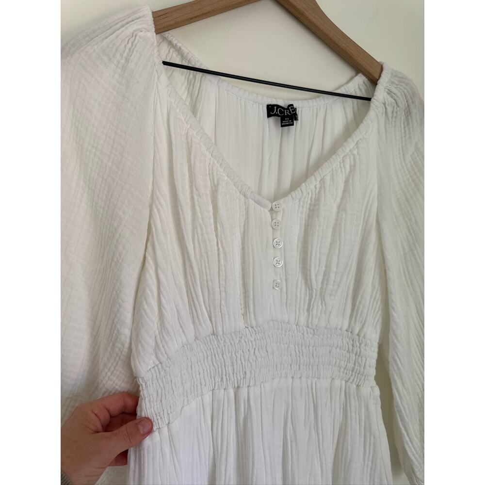 J. Crew Factory White Long-Sleeve Smocked Waist Maxi Dress - Picture 7 of 8